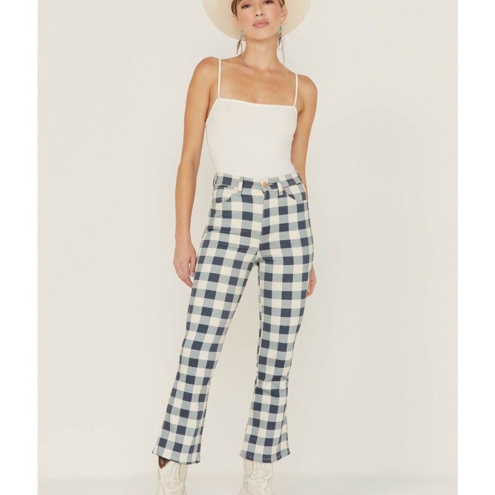 Wrangler Earth Wash blue checkered denim jeans